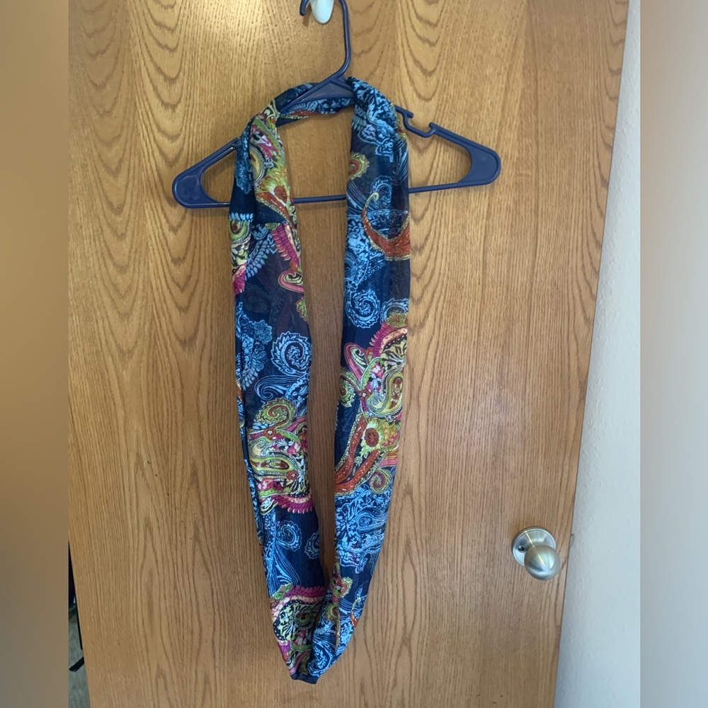 Navy blue, paisley print infinity scarf